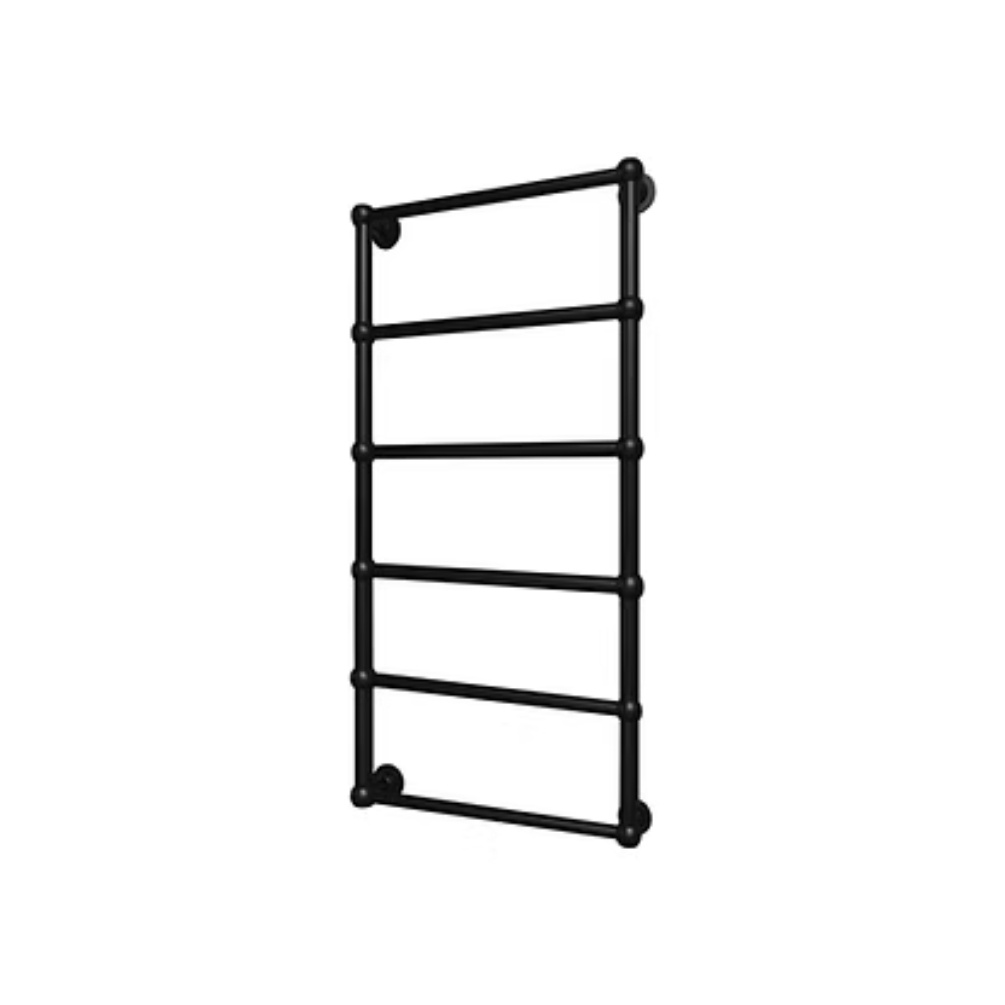 Product cut out image of the Radox Edwardian 1140mm x 450mm Matt Black Heated Towel Rail